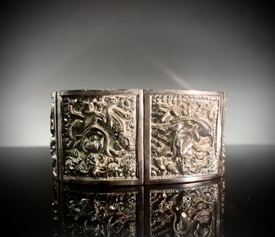 Lot 604 - An Indian silver bracelet with six panels of...