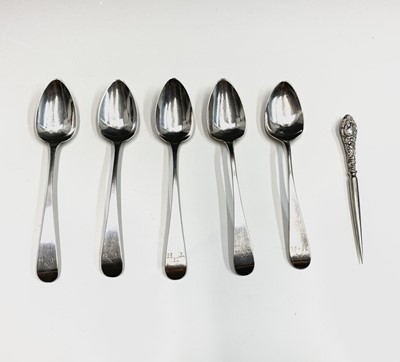 Lot 34 - Five George III Old English pattern silver...