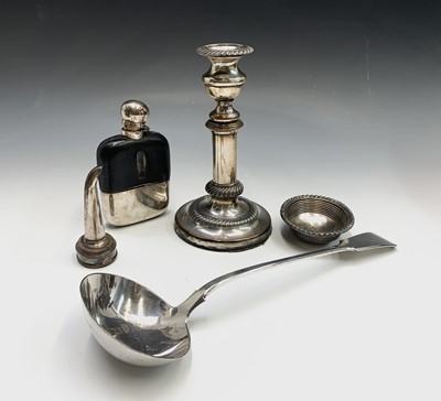 Lot 168 - A Sheffield plated telescopic candlestick, a...