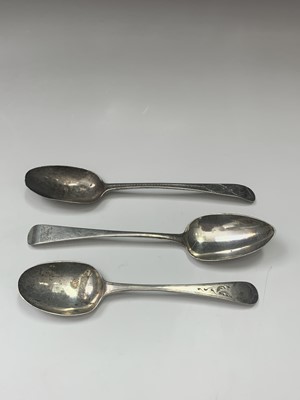 Lot 54 - Three George III silver tablespoons 5.6oz