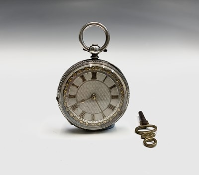 Lot 825 - A Victorian engraved silver keywind fob watch...