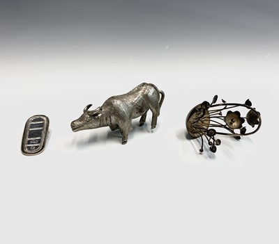 Lot 16 - Asian silver novelties: a slipper a basket of...