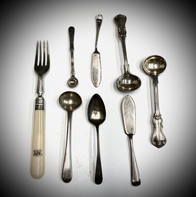 Lot 56 - A pair of Victorian silver salt spoons, three...