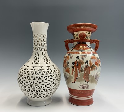 Lot 136 - A Chinese blanc de chine pierced vase, height...