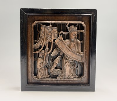 Lot 136 - A Chinese carved wood panel, late 19th century,...