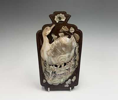 Lot 101 - A Chinese hardwood and mother of pearl wall...