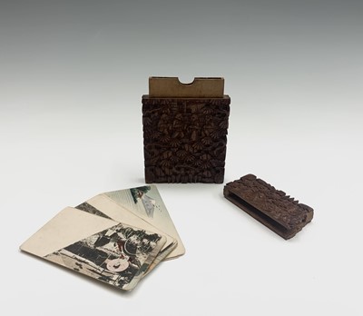 Lot 189 - A Chinese Canton carved wood card case, 19th...