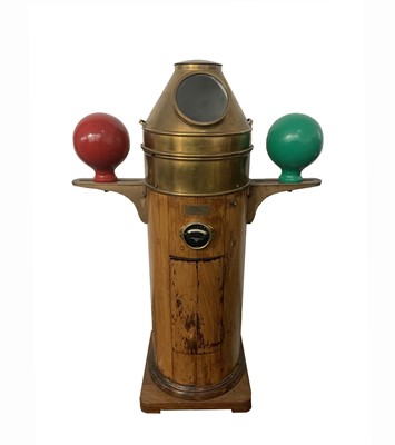 Lot 10 - An American brass, iron and teak ship's...