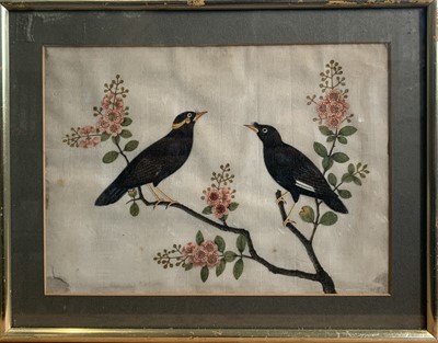 Lot 135 - A pair of Chinese rice paintings of birds,...