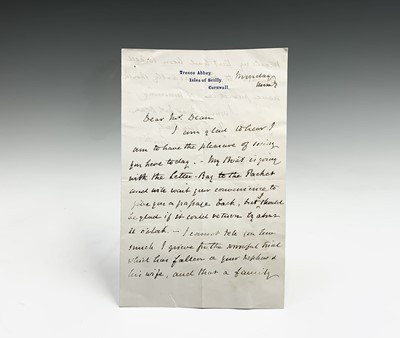 Lot 932 - Tresco - Augustus Smith Signed Letter A rare...
