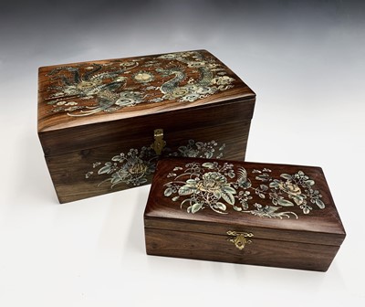Lot 55 - Two Chinese hardwood and mother of pearl work...