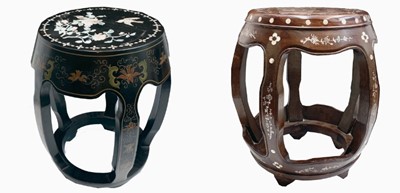 Lot 117 - A Chinese hardwood and mother of pearl stool,...