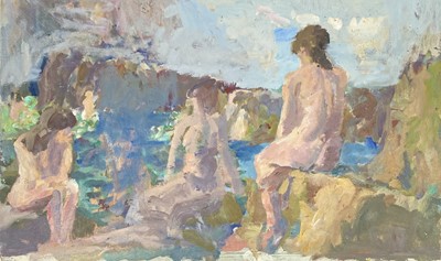 Lot 132 - John HARVEY (1935) Nude Bathers Oil on board...