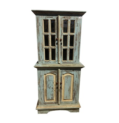 Lot 65 - A French rustic blue and white painted cabinet,...