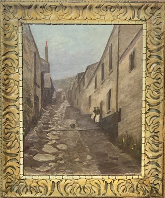Lot 835 - A Steep Cobbled Street Oil on board...