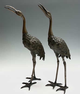 Lot 145 - A pair of Japanese bronze cranes, early 20th...