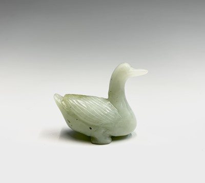 Lot 86 - A Chinese carved jade model of a duck, height...