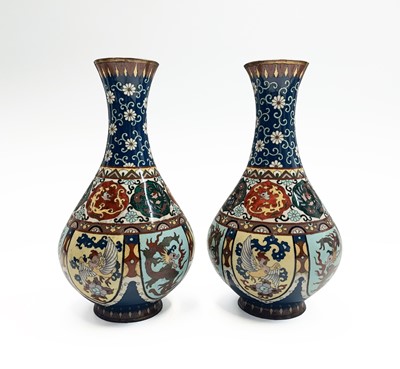 Lot 100 - A pair of Japanese cloisonne vases, 19th...