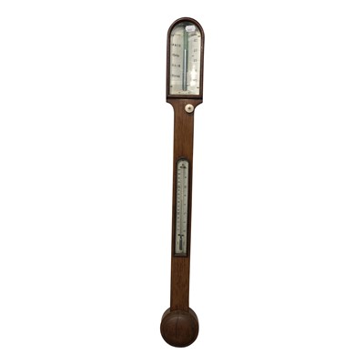 Lot 3042 - An oak stick barometer, mid 19th century, the...