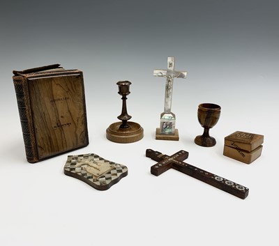 Lot 1020 - A Jerusalem olive wood bible 14.5 x 10.5cm and...