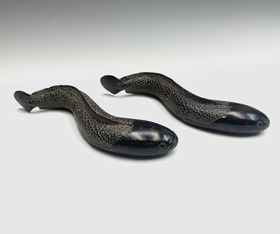 Lot 177 - A pair of Chinese bronze models of fish,...