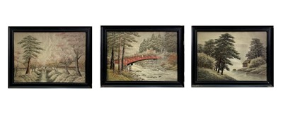 Lot 88 - A set of three Chinese silkwork pictures,...