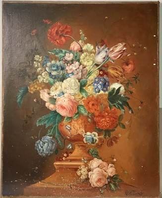 Lot 807 - G A PUMFREY Flowers in an Urn Oil on canvas...