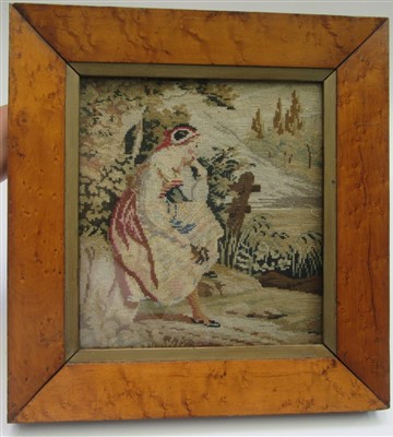Lot 3210 - Two Victorian needlepoint pictures, each of a...