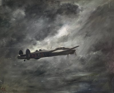 Lot 833 - CASTLE Lancaster Bomber Oil on board Signed 63...