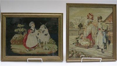 Lot 3212 - Two Victorian needlepoint pictures, of a...