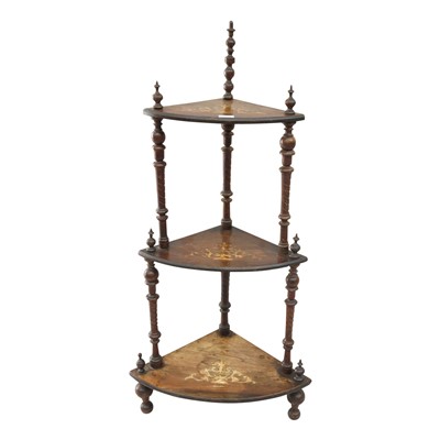 Lot 3315 - A Victorian inlaid walnut corner whatnot, with...