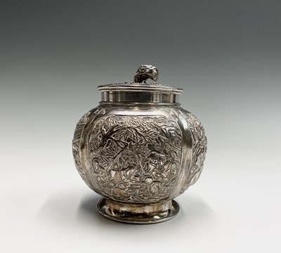 Lot 18 - A Chinese silver globular tea caddy, the body...