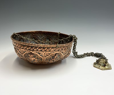 Lot 1042 - An Indian copper hanging planter, circa 1900,...