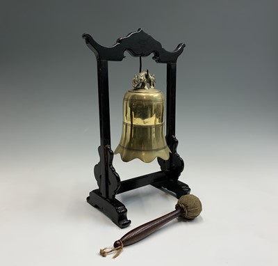 Lot 169 - A Chinese hardwood framed bronze dinner gong,...