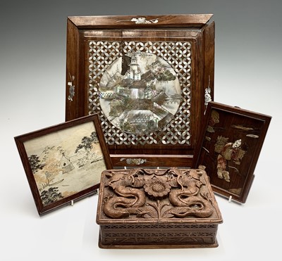 Lot 163 - A Chinese carved hardwood box, early 20th...