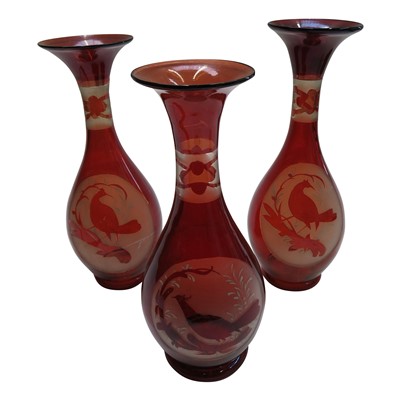 Lot 922 - Three early 20th century ruby glass vases with...