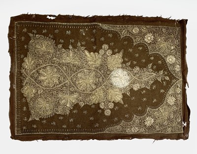 Lot 1045 - An Indian embroidered gold metal thread prayer...