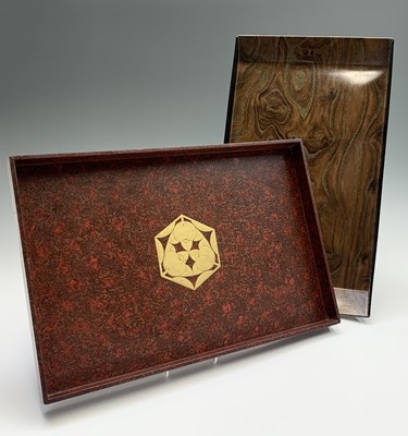 Lot 107 - A Japanese red lacquer tray, with gilt...