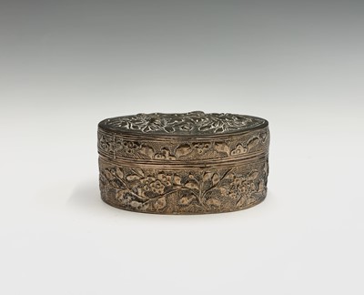 Lot 94 - A Chinese silver oval box, with foliate...