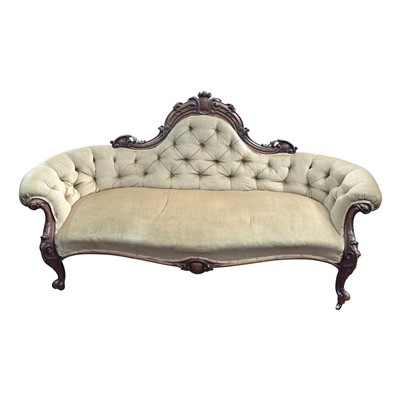 Lot 3358 - A Victorian walnut upholstered sofa, height...