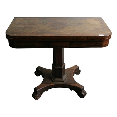 Lot 3399 - A rosewood fold-over card table, early 19th...