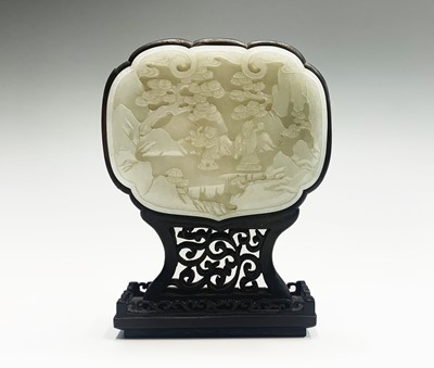 Lot 8 - A Chinese carved jade and hardwood table...