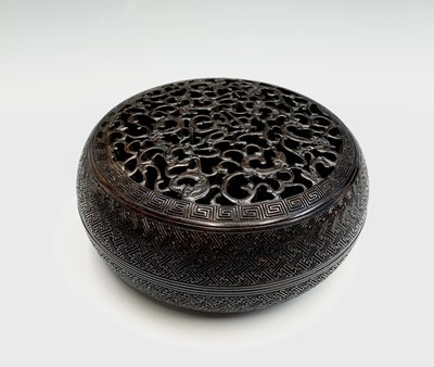 Lot 12 - A Chinese Zitan wood circular box and cover,...