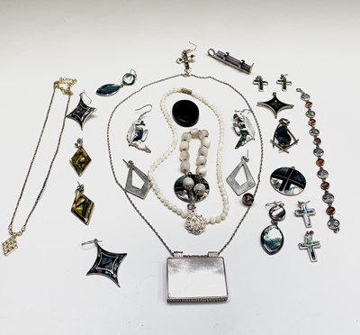 Lot 129 - An arts and crafts style silver and stone set...