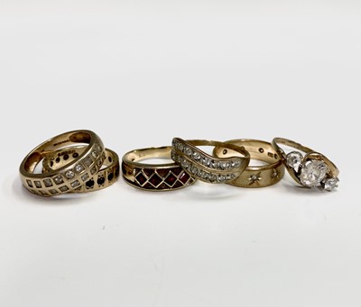Lot 139 - Six 9ct gold rings variously set with diamonds...