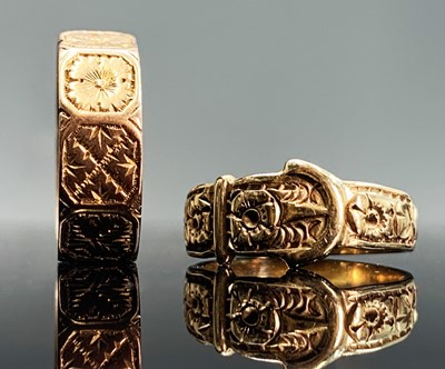 Lot 100 - A Victorian 9ct rose-gold nonagonal band each...