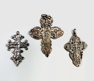 Lot 81 - Three European silver crosses, the largest...