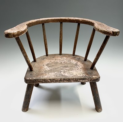 Lot 8 - A beech and elm stick back primitive child's...