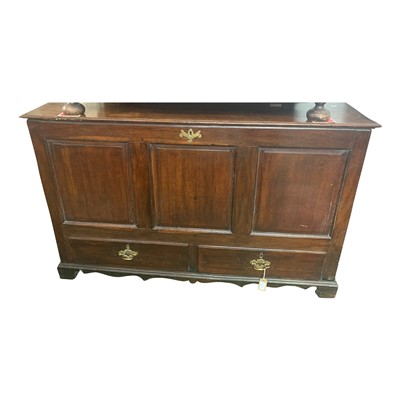 Lot 3413 - A George III oak mule chest, the triple...