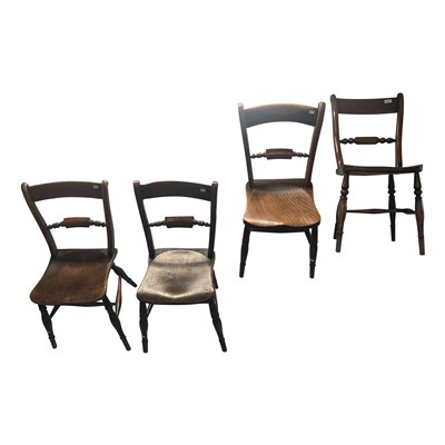 Lot 3415 - A set of four ash and elm kitchen chairs, 19th...